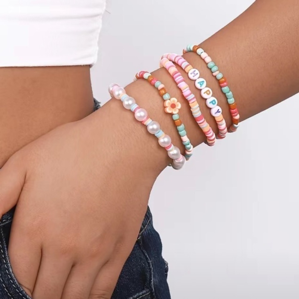 NEW Colorful Clay Bead Happy Floral Stack Bracelet